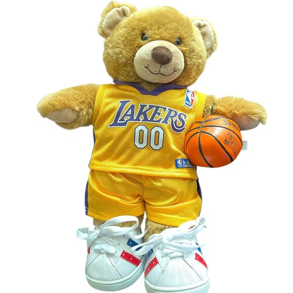 BUILD-A-BEAR Cuddly Classic Brown Teddy Bear 14" LA Lakers Jersey & Basketball - Picture 2 of 7